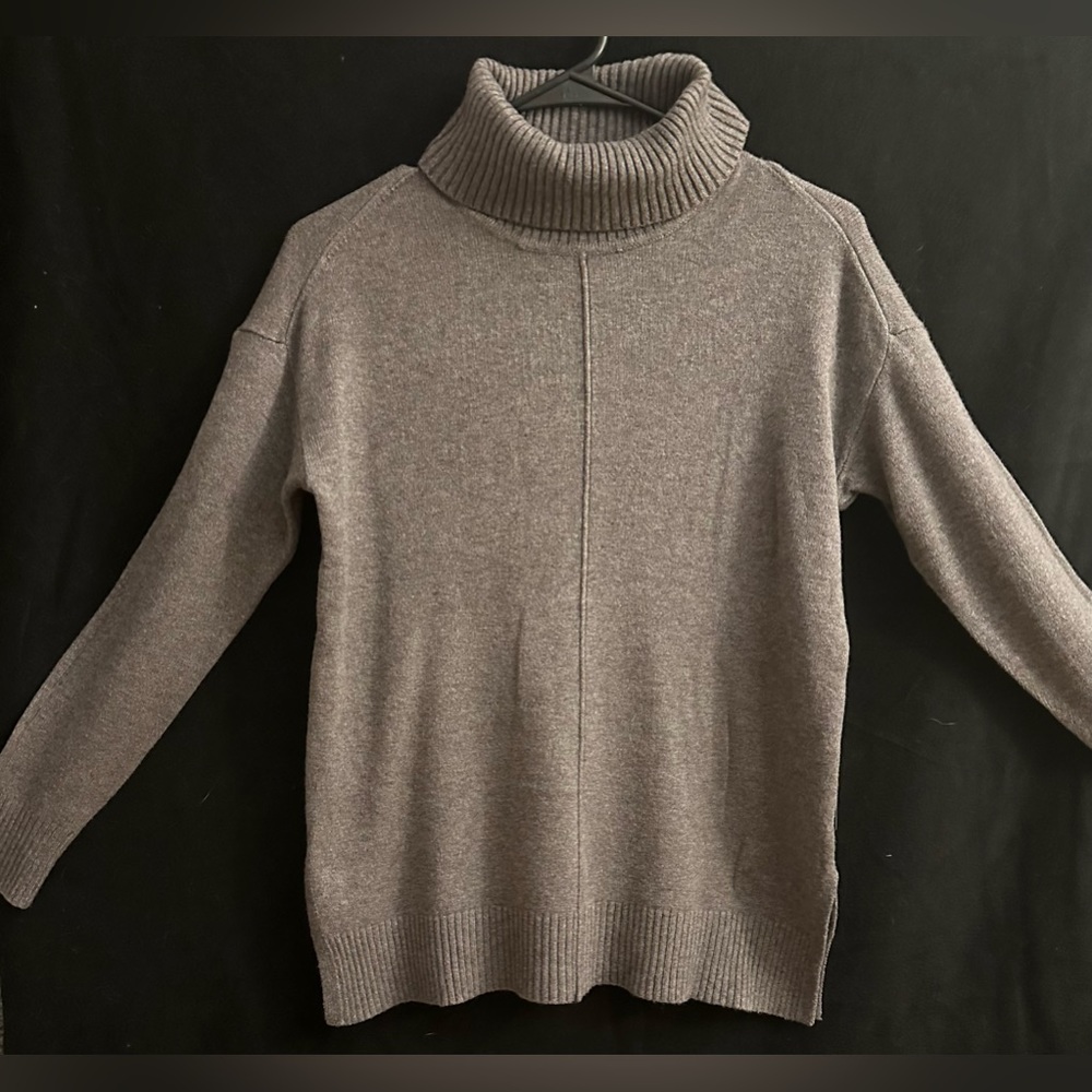 Cyrus Ribbed Tunic Turtleneck Sweater Charcoal Gray Mock Neck - Size XSmall